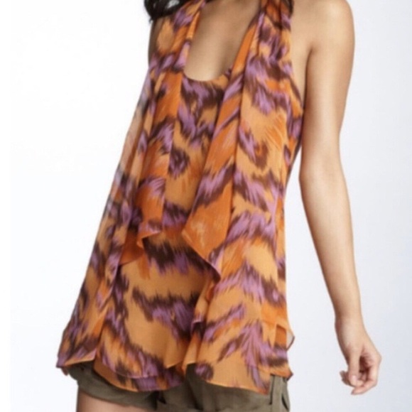 Diane Von Furstenberg Marroca Printed Silk Chiffon Sleeveless Blouse Size 2 - Picture 1 of 8